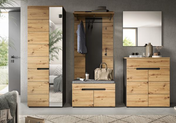 Garderobe Set 5-teilig Cooper in Artisan Eiche und grau 255 cm, Soft-Close