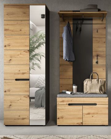 Garderobe Set 3-teilig Cooper in Artisan Eiche und grau 160 cm, Soft-Close