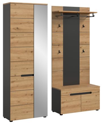 Garderobe Set 3-teilig Cooper in Artisan Eiche und grau 160 cm, Soft-Close