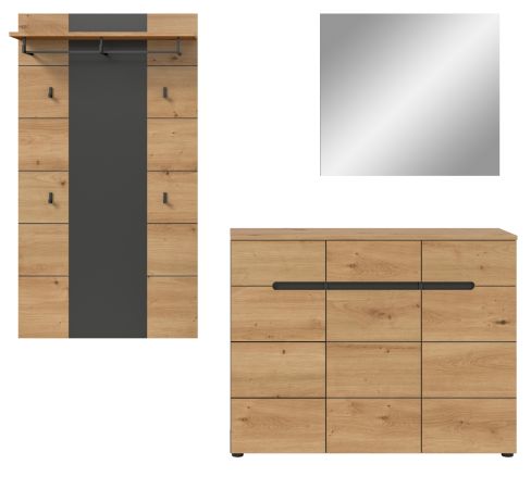 Garderobe Set 3-teilig Cooper in Artisan Eiche und grau 215 cm, Soft-Close