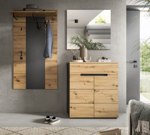 Garderobe Set 3-teilig Cooper in Artisan Eiche und grau 175 cm, Soft-Close