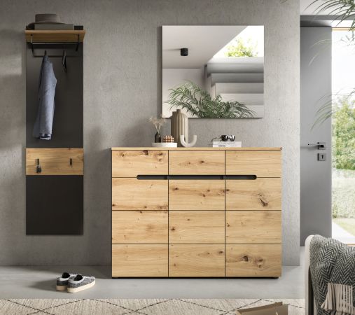 Garderobe Set 3-teilig Cooper in Artisan Eiche und Grau 180 cm, Soft-Close