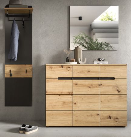 Garderobe Set 3-teilig Cooper in Artisan Eiche und Grau 180 cm, Soft-Close