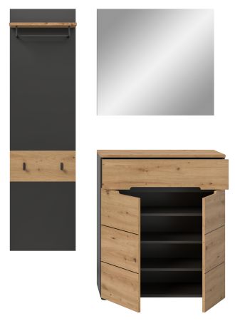 Garderobe Set 3-teilig Cooper in Artisan Eiche und grau 140 cm, Soft-Close