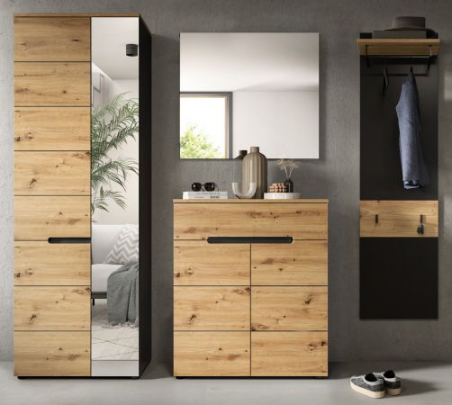 Garderobe Set 4-teilig Cooper in Artisan Eiche und Basalt Grau 220 cm, Soft-Close