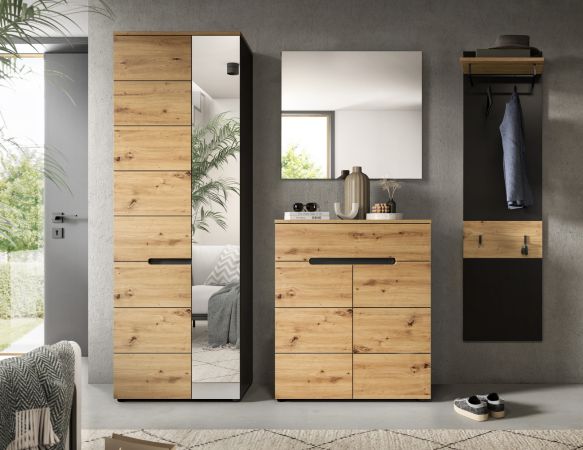 Garderobe Set 4-teilig Cooper in Artisan Eiche und Basalt Grau 220 cm, Soft-Close