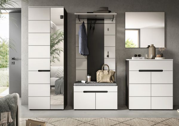 Garderobenschrank Cooper in Wei� und Grau 65 x 190 cm mit variabler Inneneinteilung, Soft-Close