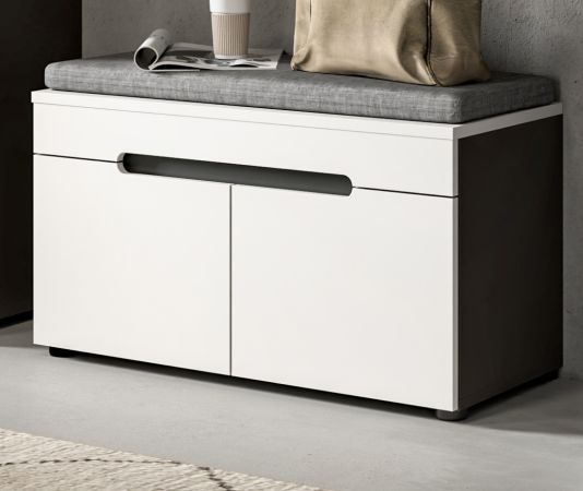 Garderobe Sitzbank Cooper in Wei� und Grau Garderobenbank 80 cm, Soft-Close
