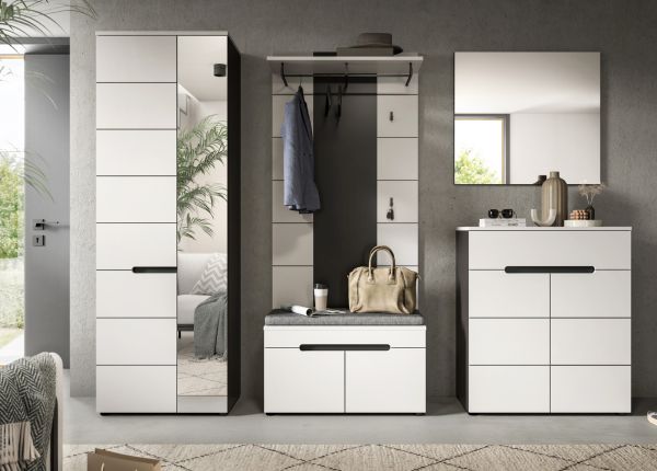 Garderobe Sitzbank Cooper in Wei� und Grau Garderobenbank 80 cm, Soft-Close
