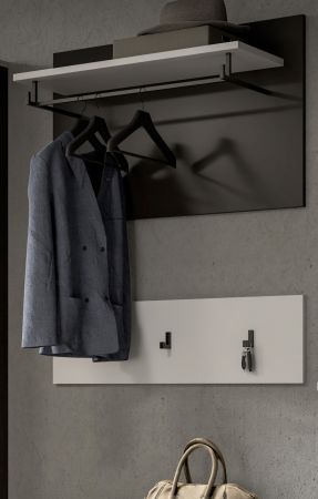 Garderobenpaneel Cooper Wei� und Grau, Set 2-teilig mit Hakenleiste 80 cm