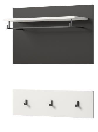 Garderobenpaneel Cooper Wei� und Grau, Set 2-teilig mit Hakenleiste 80 cm