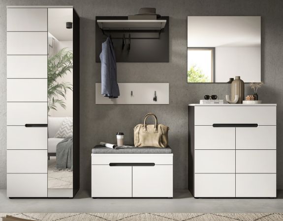 Garderobe Set 6-teilig Cooper Wei� und Basalt Grau 255 x 190 cm, Soft-Close