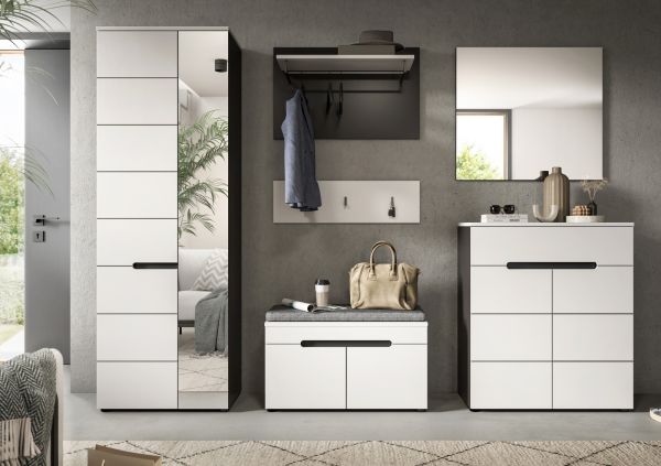 Garderobe Set 6-teilig Cooper Wei� und Basalt Grau 255 x 190 cm, Soft-Close