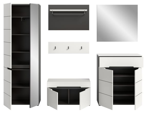 Garderobe Set 6-teilig Cooper Wei� und Basalt Grau 255 x 190 cm, Soft-Close