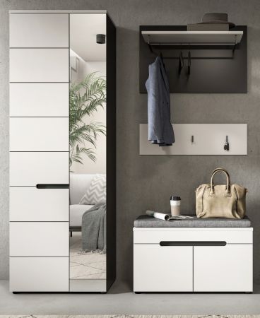 Garderobe Set 4-teilig Cooper in Wei� und Basalt Grau 160 cm, Soft-Close