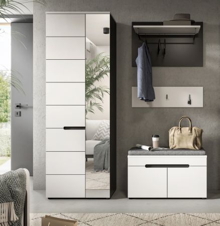 Garderobe Set 4-teilig Cooper in Wei� und Basalt Grau 160 cm, Soft-Close