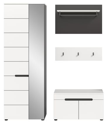 Garderobe Set 4-teilig Cooper in Wei� und Basalt Grau 160 cm, Soft-Close