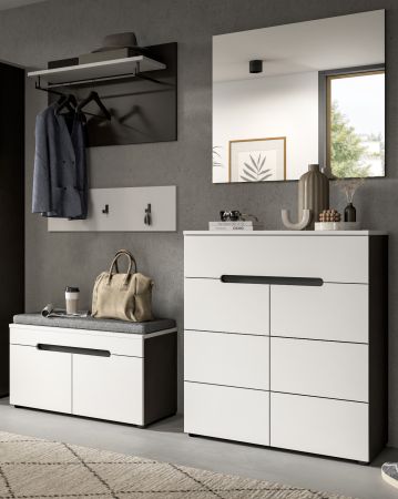 Garderobe Set 5-teilig Cooper Wei� und Basalt Grau 175 cm, Soft-Close