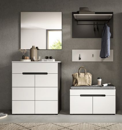 Garderobe Set 5-teilig Cooper Wei� und Basalt Grau 175 cm, Soft-Close