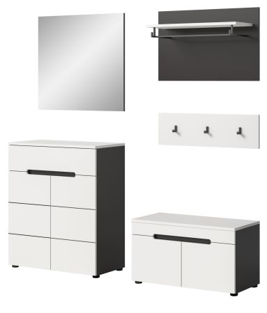 Garderobe Set 5-teilig Cooper Wei� und Basalt Grau 175 cm, Soft-Close