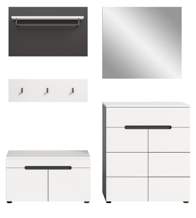 Garderobe Set 5-teilig Cooper Wei� und Basalt Grau 175 cm, Soft-Close