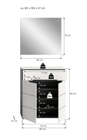 Garderobe Set 2-teilig Cooper in wei� und grau Schuhkommode und Spiegel, Soft-Close