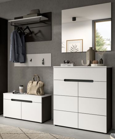 Garderobe Set 2-teilig Cooper in wei� und grau Schuhkommode und Spiegel, Soft-Close