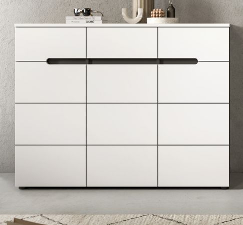 Schuhkommode Cooper Wei� und Basalt Grau 120 x 94 cm, Vollauszug und Soft-Close