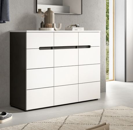 Schuhkommode Cooper Wei� und Basalt Grau 120 x 94 cm, Vollauszug und Soft-Close