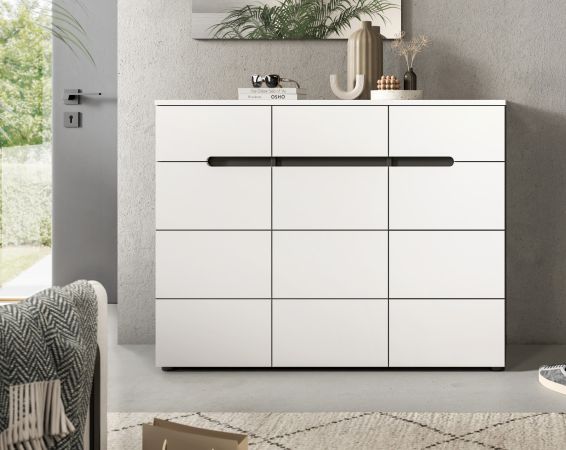 Schuhkommode Cooper Wei� und Basalt Grau 120 x 94 cm, Vollauszug und Soft-Close