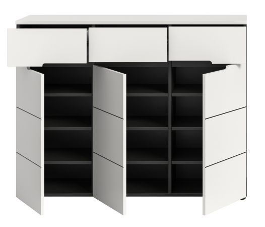 Schuhkommode Cooper Wei� und Basalt Grau 120 x 94 cm, Vollauszug und Soft-Close