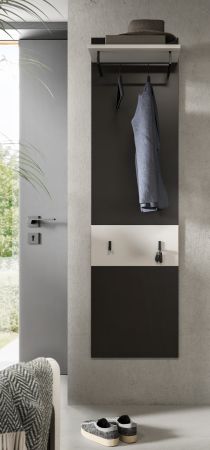 Garderobenpaneel Cooper in Basalt Grau und Wei�, Wandgarderobe 45 x 165 cm