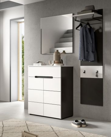 Garderobenpaneel Cooper in Basalt Grau und Wei�, Wandgarderobe 45 x 165 cm
