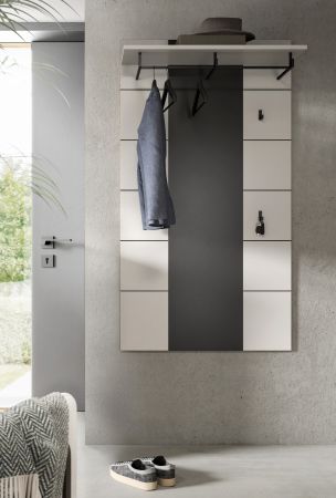 Garderobenpaneel Cooper in Wei� und Basalt Grau, Wandgarderobe 80 x 141 cm