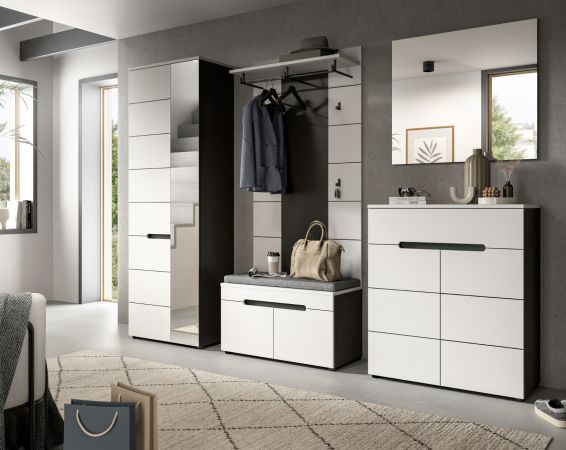 Garderobe Set 5-teilig Cooper in Wei� und Basalt Grau, Komplett-Set 255 cm mit Soft-Close