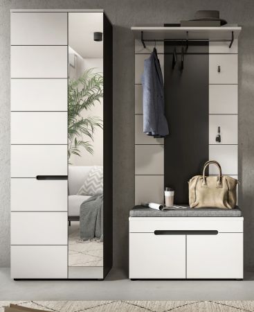 Garderobe Set 3-teilig Cooper in Wei� und Basalt Grau 160 cm, Soft-Close