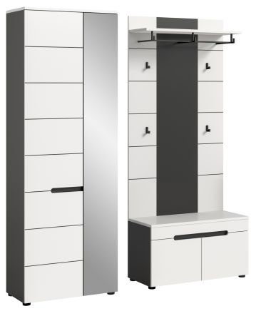 Garderobe Set 3-teilig Cooper in Wei� und Basalt Grau 160 cm, Soft-Close