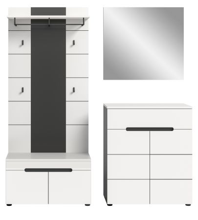 Garderobe Set 4-teilig Cooper in Wei� und Basalt Grau 175 cm, Soft-Close