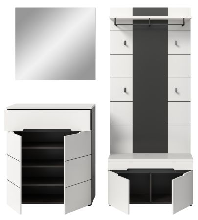 Garderobe Set 4-teilig Cooper in Wei� und Basalt Grau 175 cm, Soft-Close