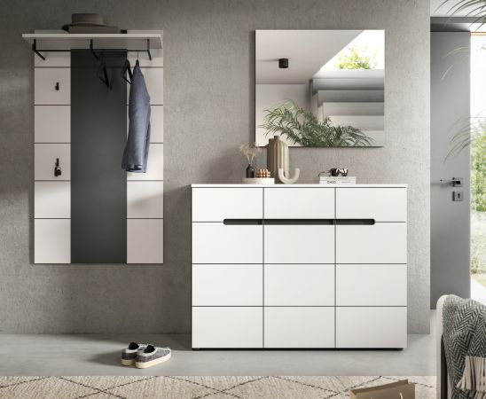 Garderobe Set 3-teilig Cooper in Wei� und Basalt Grau 215 cm, Soft-Close und Vollauszug
