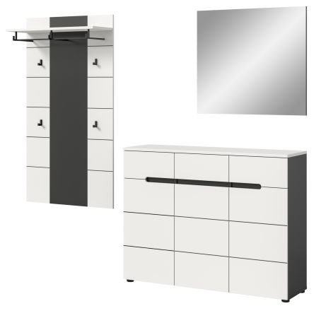 Garderobe Set 3-teilig Cooper in Wei� und Basalt Grau 215 cm, Soft-Close und Vollauszug