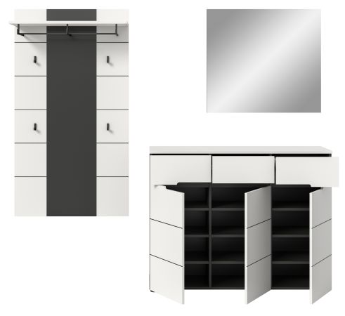 Garderobe Set 3-teilig Cooper in Wei� und Basalt Grau 215 cm, Soft-Close und Vollauszug