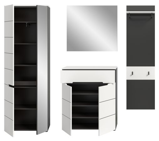 Garderobe Set 4-teilig Cooper in wei� und grau 220 cm, Soft-Close