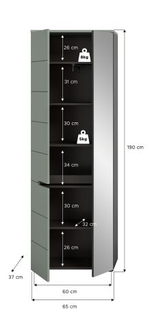Garderobenschrank Cooper in Salbei gr�n und Basalt grau 65 x 190 cm variable Inneneinteilung, Soft-Close