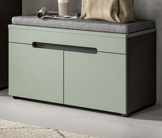 Garderobe Sitzbank Cooper in Salbei und Basalt Grau Garderobenbank 80 cm, Soft-Close