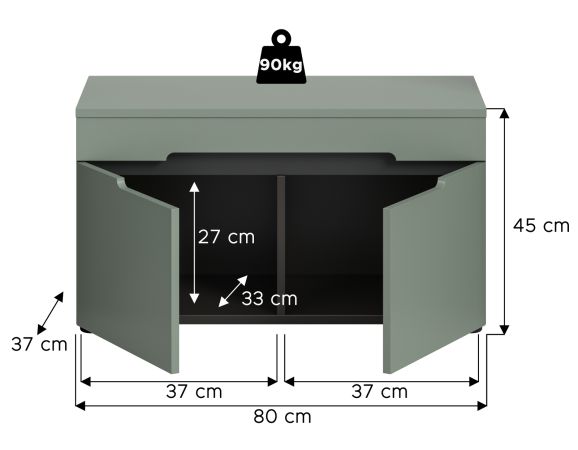 Garderobe Sitzbank Cooper in Salbei und Basalt Grau Garderobenbank 80 cm, Soft-Close