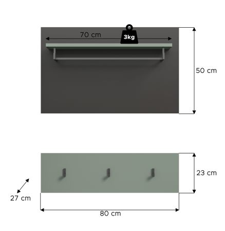 Garderobenpaneel Cooper in Salbei gr�n und grau Set 2-teilig 80 cm