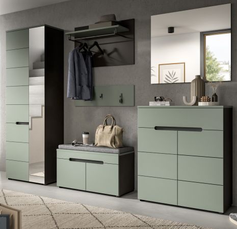 Garderobe Set 6-teilig Cooper in Salbei Gr�n und Basalt Grau, Komplett-Set mit Soft-Close