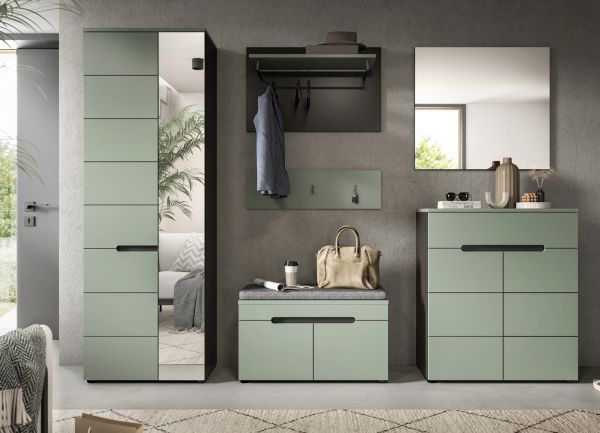 Garderobe Set 6-teilig Cooper in Salbei Gr�n und Basalt Grau, Komplett-Set mit Soft-Close