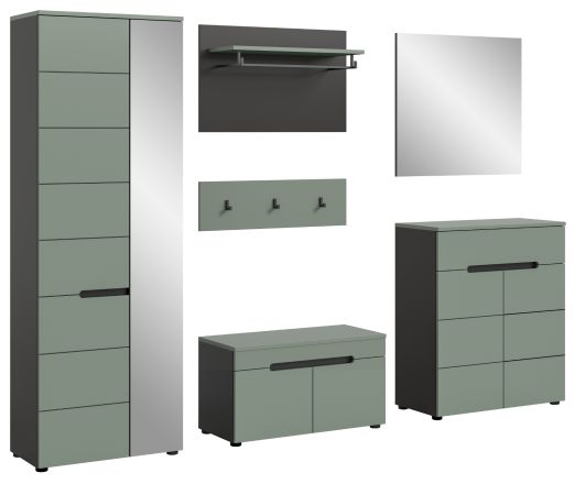 Garderobe Set 6-teilig Cooper in Salbei Gr�n und Basalt Grau, Komplett-Set mit Soft-Close